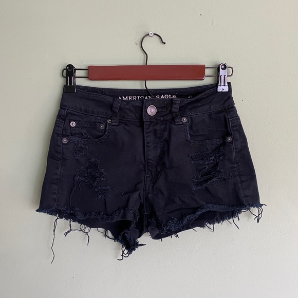 American Eagle Outfitters Pants - American Eagle High Rise Black Cut Off Shorts 0